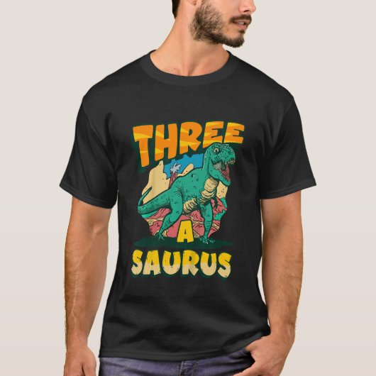 Kinder 3e Verjaardag Drie Jaar Oud Dinosaurus Rex T-shirt (Voorkant)