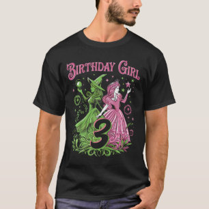 Kinder 3e verjaardag heks roze en groen 3 jaar oud t-shirt