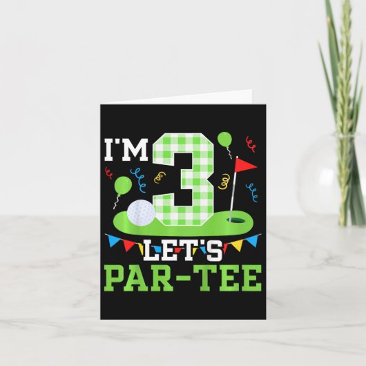 Kinder 3e Verjaardag Party Golf Boy Drie jaar oud Kaart (Voorkant)
