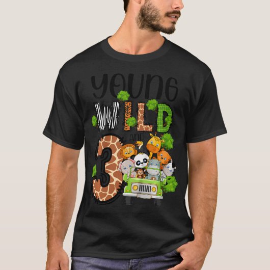 Kinder 3e verjaardag peuter jong wild drie 3 jaar t-shirt (Voorkant)