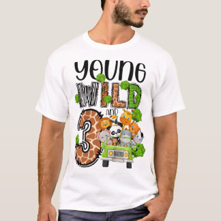 Kinder 3e verjaardag peuter jong wild drie 3 jaar t-shirt
