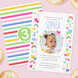 Kinder 3e Verjaardag Schattigee Regenboog Foto Har Kaart