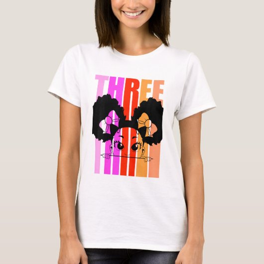 Kinder 3e verjaardag van het zwarte meisje Afro Pu T-shirt (Voorkant)