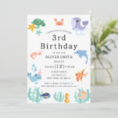 Kinder 3e verjaardagsfeest Zee Animals Invitation Kaart (Staand voorkant)