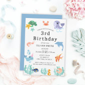 Kinder 3e verjaardagsfeest Zee Animals Invitation Kaart