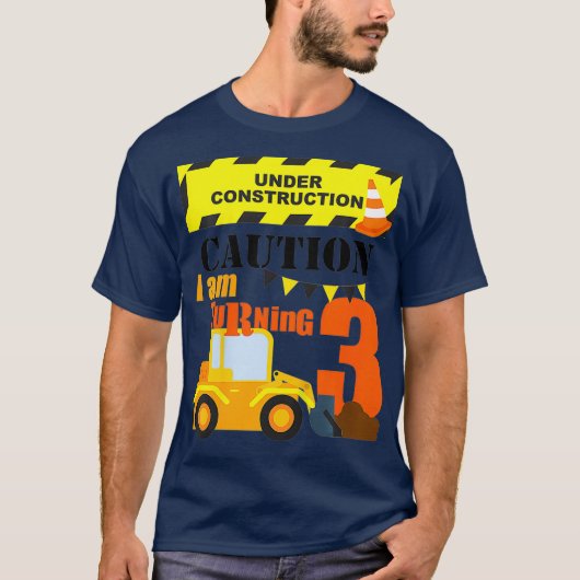 Kinder 3e Vrachtwagen Thema Verjaardagsgraafmachin T-shirt (Voorkant)