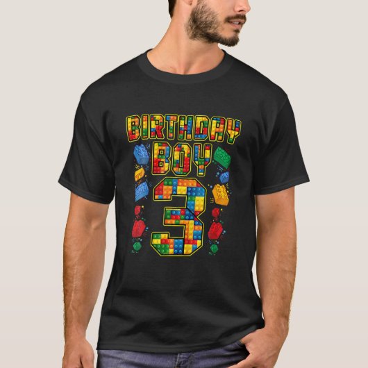 Kinder 3rd Birthday Master Builder 3 jaar oud blok T-shirt (Voorkant)