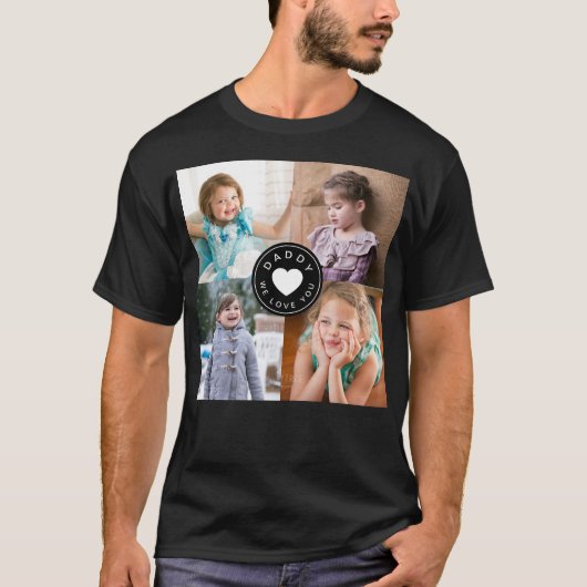 Kinder 4 Foto Collage Pap We houden van je hart T-shirt (Voorkant)