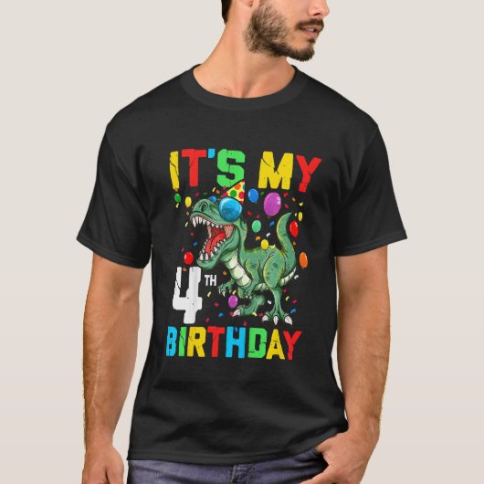 Kinder 4 jaar dinosaurus Het is mijn vierde verjaa T-shirt (Voorkant)