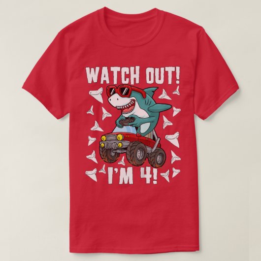 Kinder 4 jaar oud 4e verjaardag Shark Boy Girl Mon T-shirt (Design voorkant)