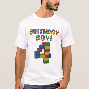 Kinder 4 jaar oud blokbouwkaartje 4e verjaardag t-shirt