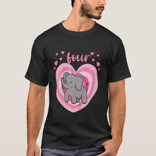 Kinder 4 jaar oud Cute Elephant Birthday Girl 4th T-shirt (Voorkant)