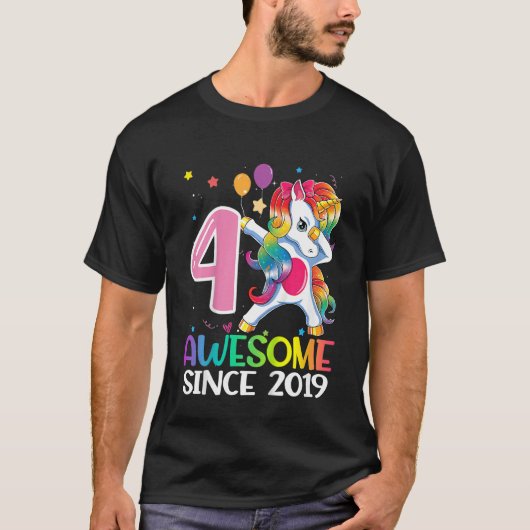 Kinder 4 jaar oud Geweldige sinds 2019 Dabbing Uni T-shirt (Voorkant)