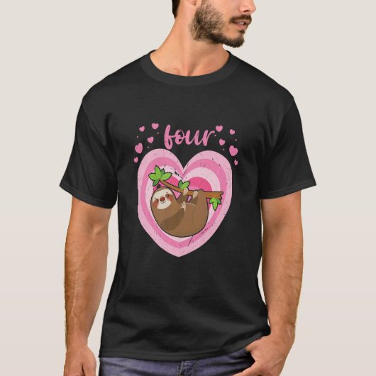 Kinder 4 Jaar Oud Leuke Sloth Verjaardags Meisje 4 T-shirt (Voorkant)