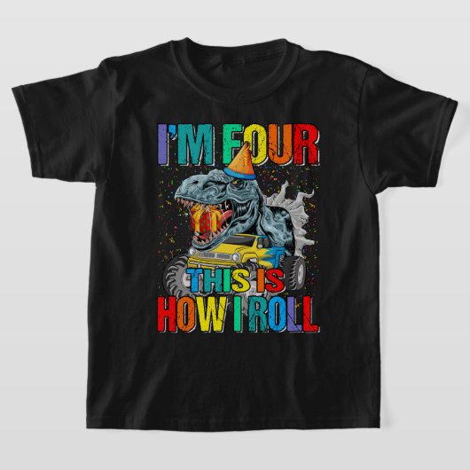 Kinder 4 jaar oud monster Truck Dinosaur Birthday  T-shirt (Laagn)