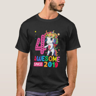 Kinder 4 jaar oud Unicorn Flossing 4e verjaardag m T-shirt
