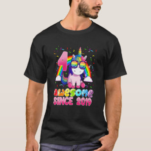Kinder 4 jaar oud Unicorn Geweldige sinds 2019 4e  T-shirt