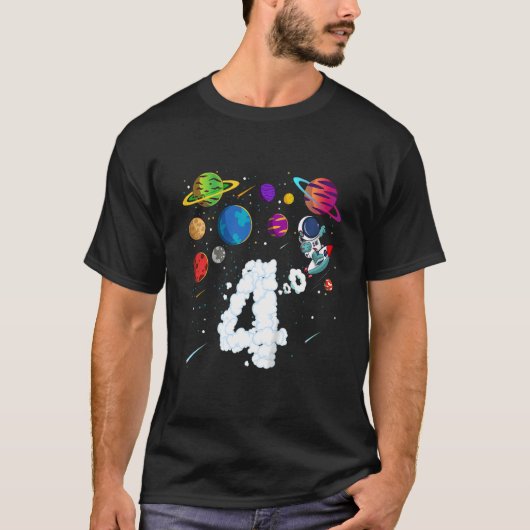 Kinder 4 jaar oud vierde geboortedag Jongen Ruimte T-shirt (Voorkant)