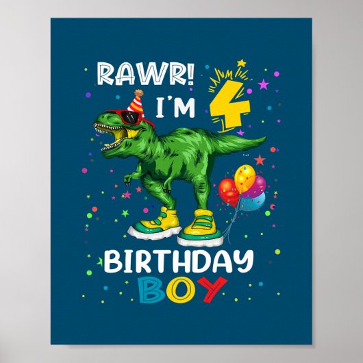 Kinder 4 jaar oude 4-jarige jongen T Rex Dinosaur Poster (Voorkant)