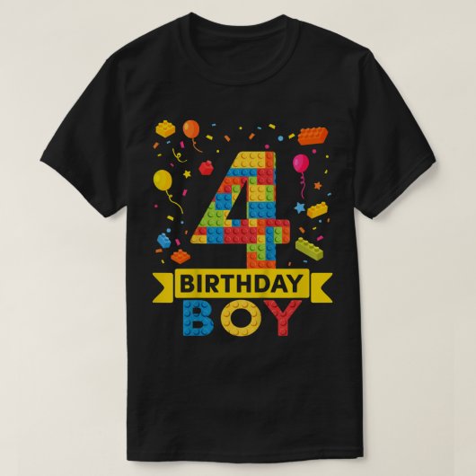 Kinder 4 jaar oude bouwstenen 4e verjaardag jongen t-shirt (Design voorkant)