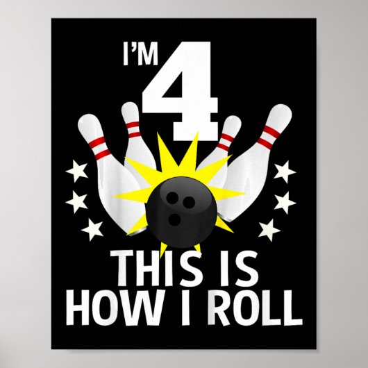 Kinder 4 jaar oude bowling verjaardagsfeest Shirt Poster (Voorkant)