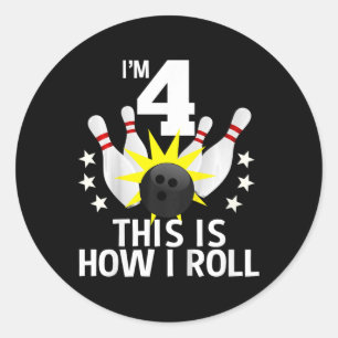 Kinder 4 jaar oude bowling verjaardagsfeest Shirt  Ronde Sticker
