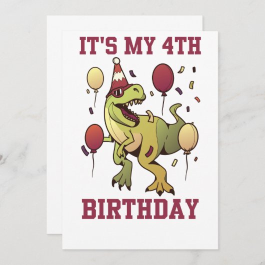 Kinder 4 jaar oude dinosauriërs vierde feestdag kaart (Voorkant / Achterkant)