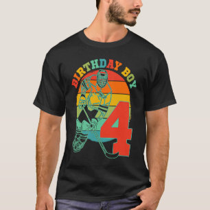 Kinder 4 jaar oude ijshockey Retro Birthday Party  T-shirt