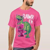 Kinder 4 jaar oude T Rex Dinosaurus 4e Verjaardag  T-shirt (Voorkant)