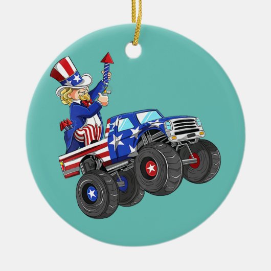 Kinder 4 juli Oom Sam Monster Truck Keramisch Ornament (Voorkant)