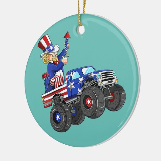 Kinder 4 juli Oom Sam Monster Truck Keramisch Ornament (Links)