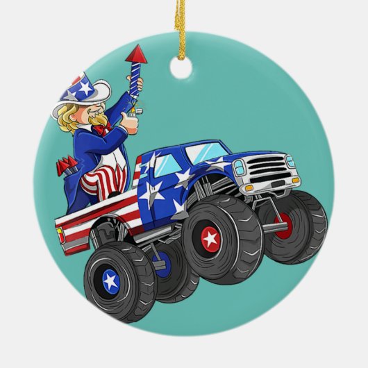 Kinder 4 juli Oom Sam Monster Truck Keramisch Ornament (Achterkant)