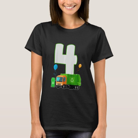 Kinder 4e 'Birthday Garbage Truck Dump' 4 jaar oud T-shirt (Voorkant)