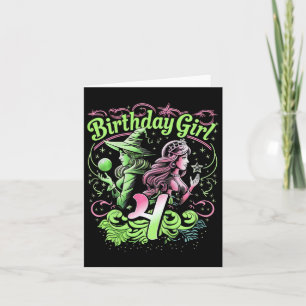 Kinder 4e verjaardag heks roze en groen 4 jaar oud kaart