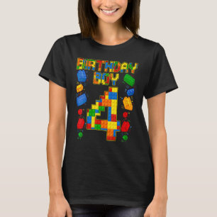 Kinder 4e verjaardag HoofdBouwer 4 jaar oud Blok T-shirt