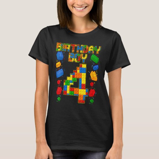 Kinder 4e verjaardag HoofdBouwer 4 jaar oud Blok T-shirt (Voorkant)