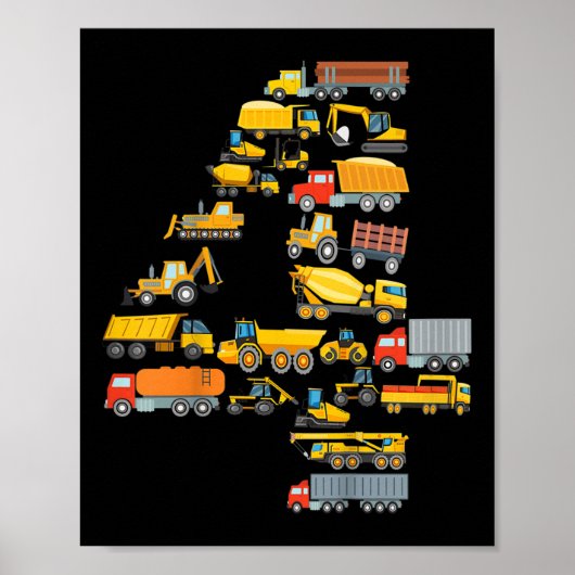 Kinder 4e Verjaardag Jongen Bouw Graafmachine Vehi Poster (Voorkant)