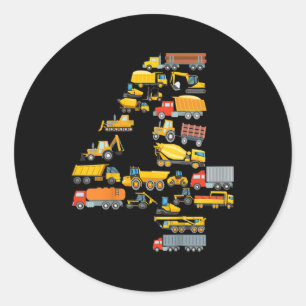 Kinder 4e Verjaardag Jongen Bouw Graafmachine Vehi Ronde Sticker