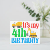 Kinder 4e verjaardag Jongen Bouwvoertuig Briefkaart (Staand voorkant)