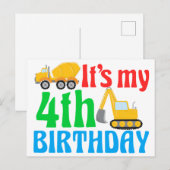 Kinder 4e verjaardag Jongen Bouwvoertuig Briefkaart (Voorkant / Achterkant)