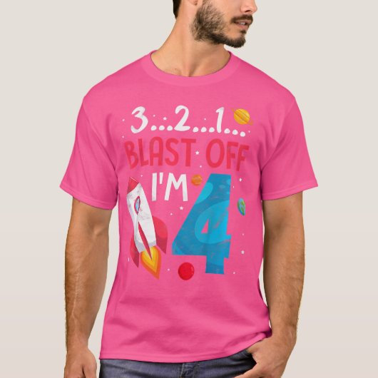 Kinder 4e Verjaardag Schattigee Astronomie Rocket T-shirt (Voorkant)