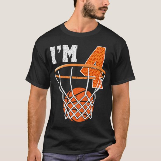 Kinder 4e Verjaardag Shirt Boy Basketbal Kinder Vi (Voorkant)
