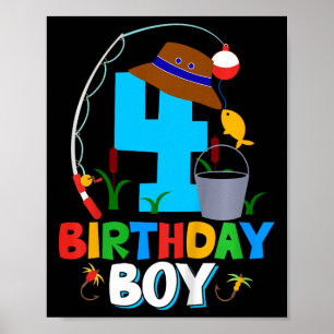 Kinder 4e verjaardag Shirt Jongen Vist deel vis da Poster