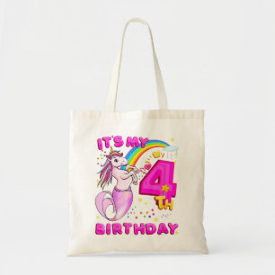 Kinder 4e verjaardag Unicorn Mermicorn Mermaid voo Tote Bag