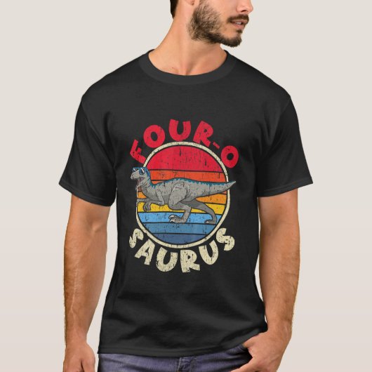Kinder 4e verjaardag vier o Saurus i Velociraptor T-shirt (Voorkant)