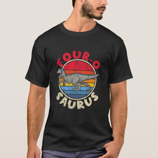 Kinder 4e verjaardag vier o Saurus i Velociraptor T-shirt (Voorkant)