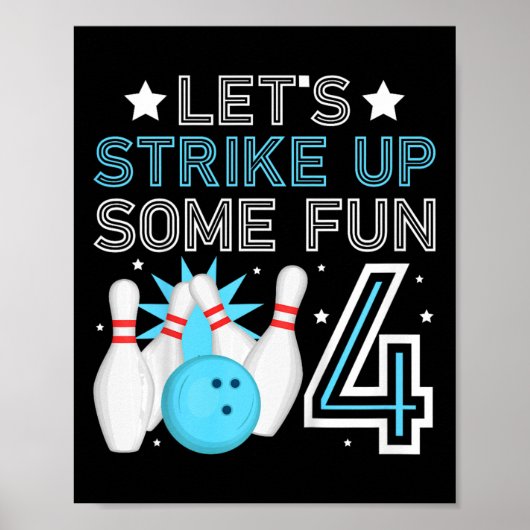 Kinder 4e Verjaardagsfeest Bowling Boy 4 jaar oude Poster (Voorkant)