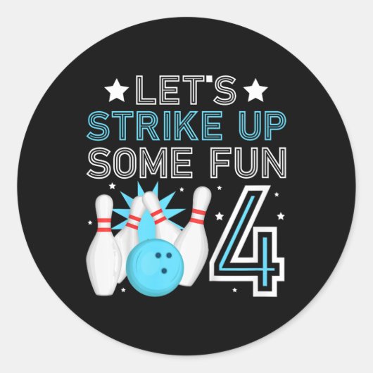 Kinder 4e Verjaardagsfeest Bowling Boy 4 jaar oude Ronde Sticker (Voorkant)