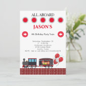 Kinder 4e Verjaardagsfeest Treinuitnodiging Kaart (Staand voorkant)
