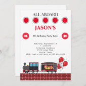 Kinder 4e Verjaardagsfeest Treinuitnodiging Kaart (Voorkant / Achterkant)